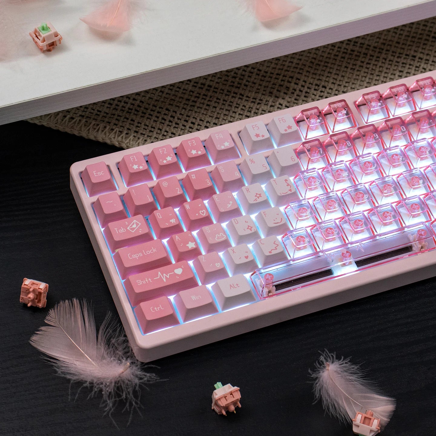 150 keys Snowy Mountain Strawberry Gradient keycaps PBT+PC Transparent keycaps Cherry Profile for Mechanical Keyboard MX Switch