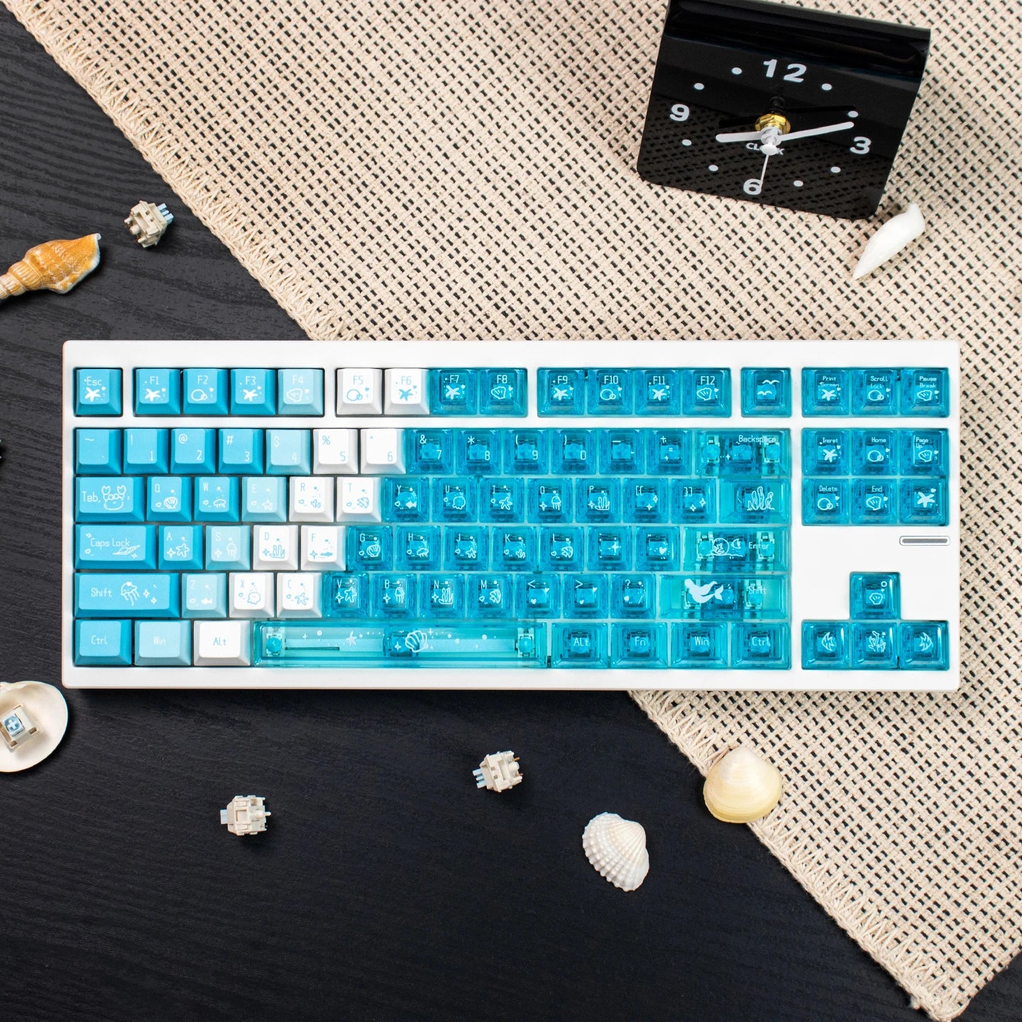 150 keys Deep Sea Snow Mountain Gradient keycaps PBT+PC Transparent keycaps Cherry Profile for Mechanical Keyboard MX Switch
