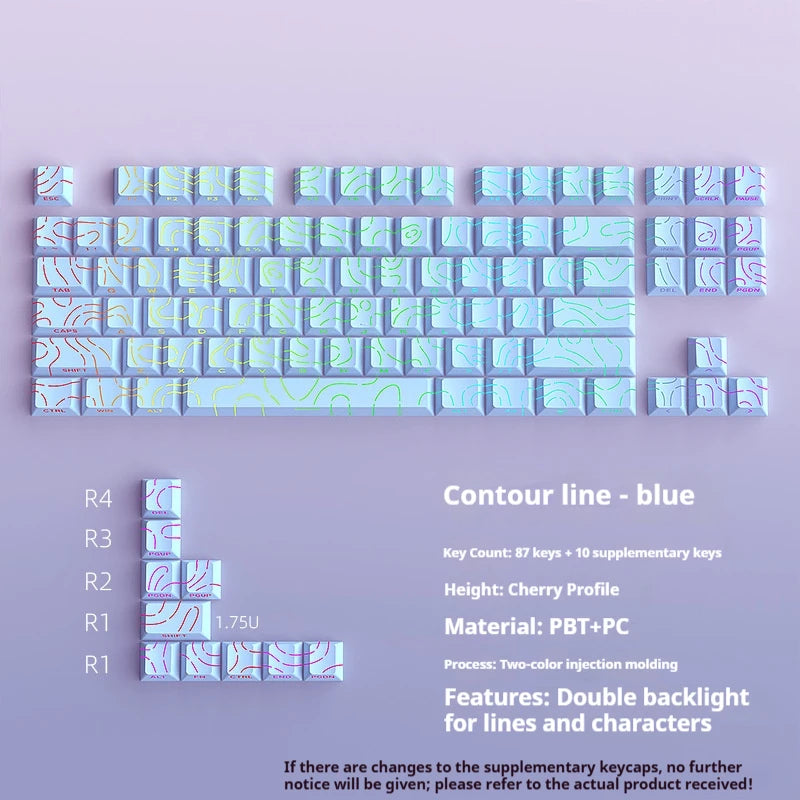 97 Keys Contour Lines PBT Double Shot Keycap Translucent side keycap Cherry Profile for MX Magnetic Switch Keyboard