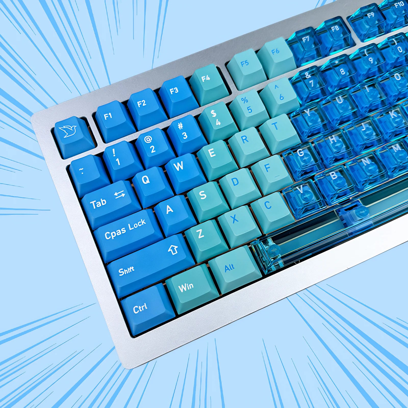 154 keys Pink/Green/Red/Blue/Purple Gradient keycaps PBT+PC Transparent keycaps Cherry Profile for Mechanical Keyboard MX Switch